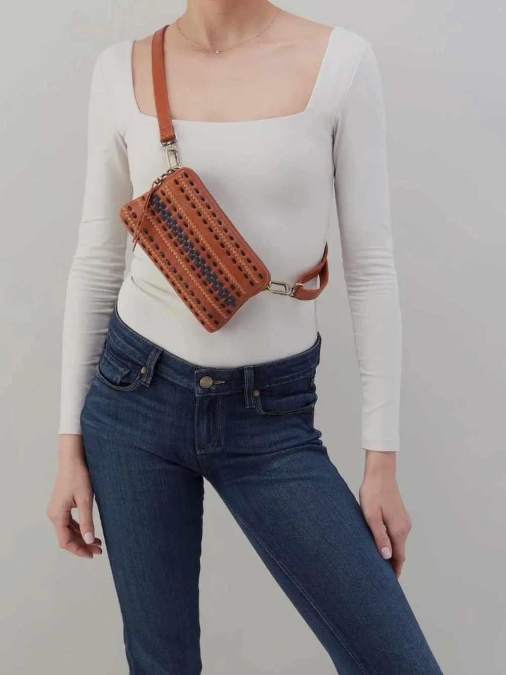 NEW HOBO Fern Slim Belt Bag Smooth Leather with Multi Stitch In Timberline